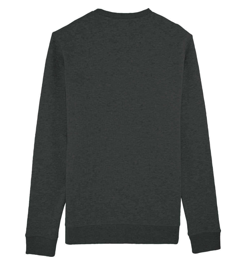 Designer Unisex-Sweatshirt, aus GOTS zertifizierter Bio Baumwolle und fair hergestellt, in Grau mit Motiv-Druck in Natur auf der Vorderseite. Ein echtes Wohlfühl-Piece in schmalerer Passform, Rundhalsausschnitt sowie elastischen Bündchen.  REER3 - Good for Planet, People, Animals